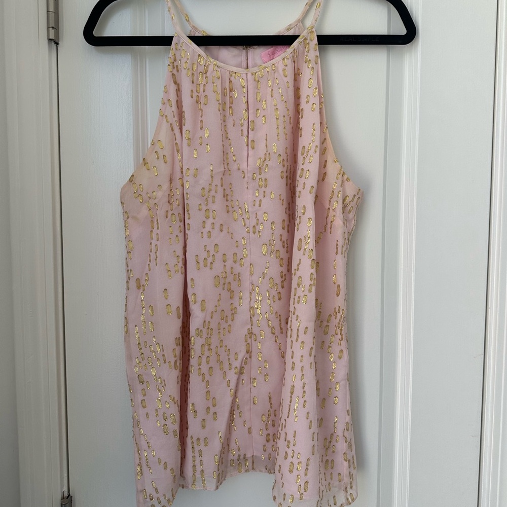 Lilly Pulitzer Del Mar Top Pink/Gold Dot